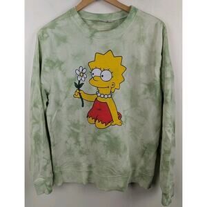 Lisa Simpson Sweatshirt Women's Large L Green Tie Dye Daisy The Simpsons Crew